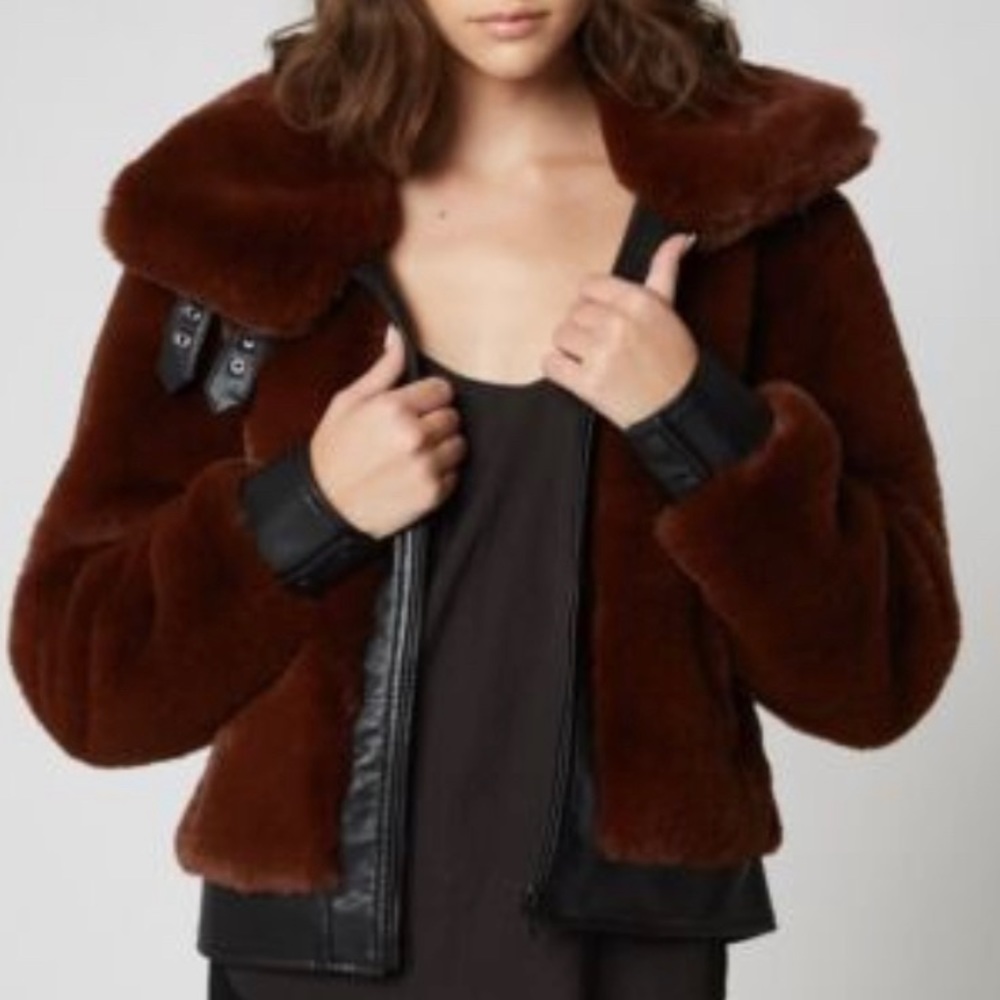 BlankNYC faux fur brown Moto jacket XXL